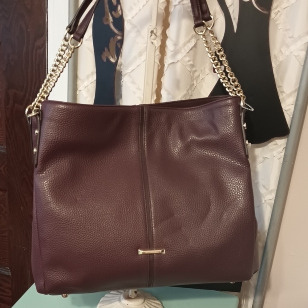 Anne Klein Burgundy Shoulder Bag with Gold Chain